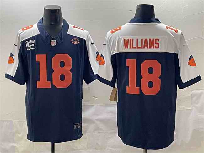 Men's Chicago Bears #18 Caleb Williams Navy/White F.U.S.E. With 1-star C Patch And No. 51 Patch Throwback Stitched Football Jersey
